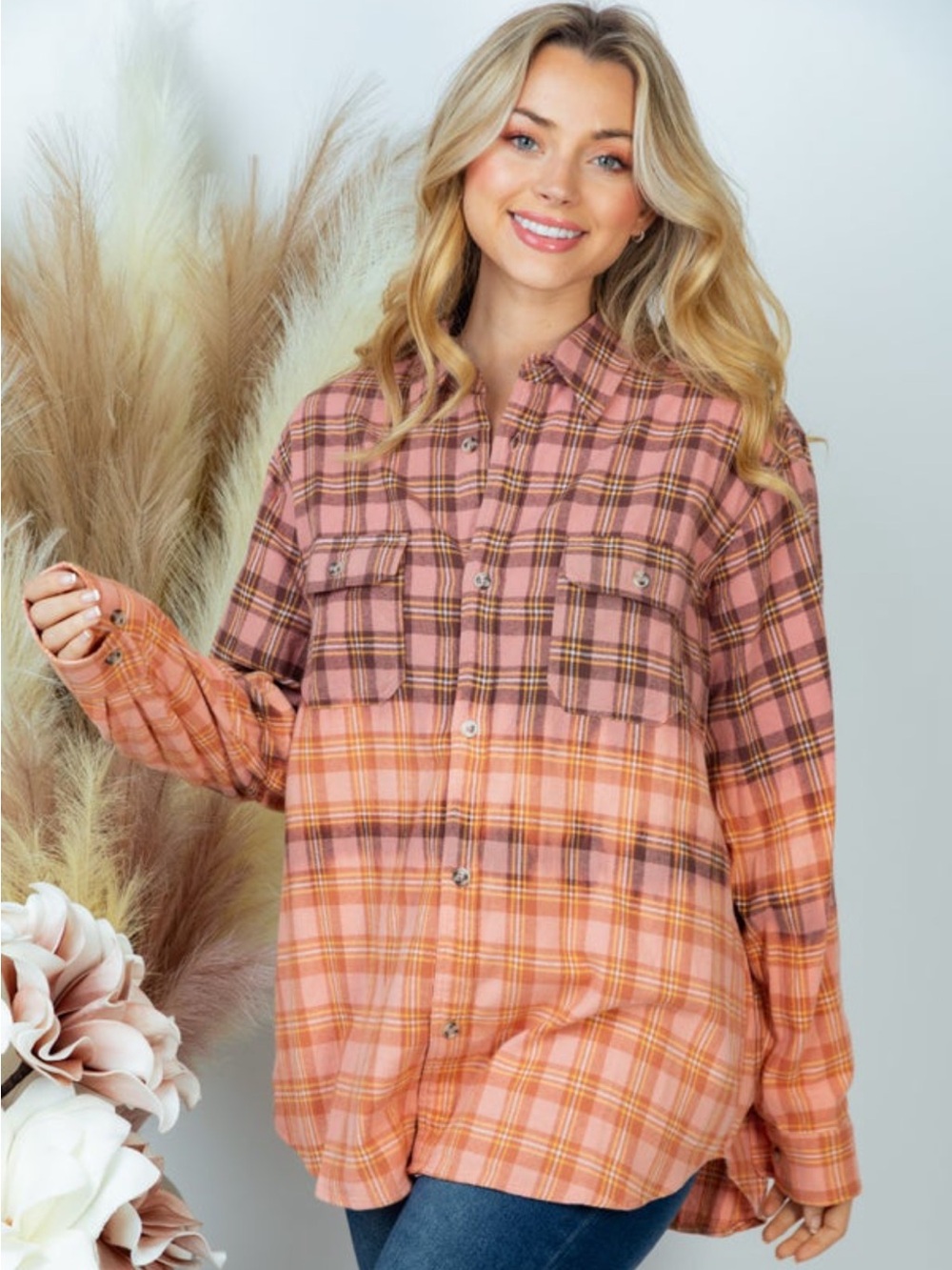 New WHITE BIRCH DIP BLEACHED PLAID SHIRT MEDIUM